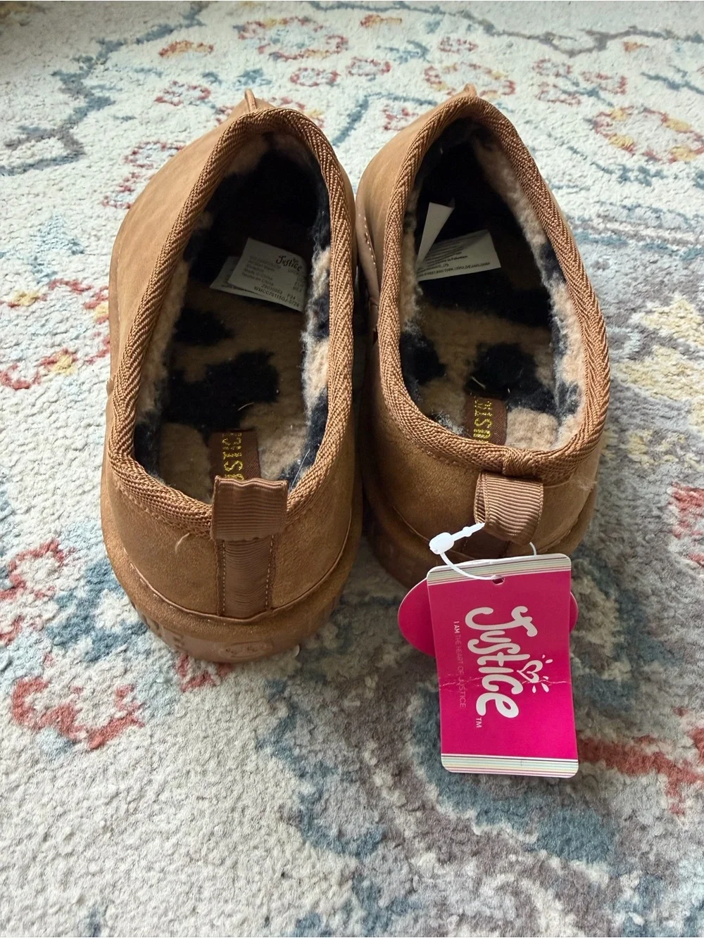 Justice Girls' Tan Slip-On Platform Slippers